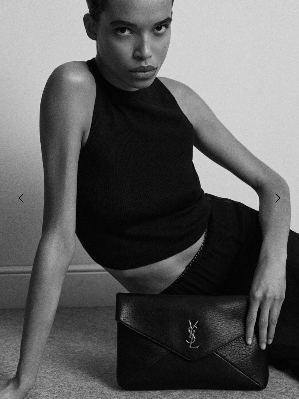 YSL - Cassandre Large Envelope Pouch in Lambskin Black